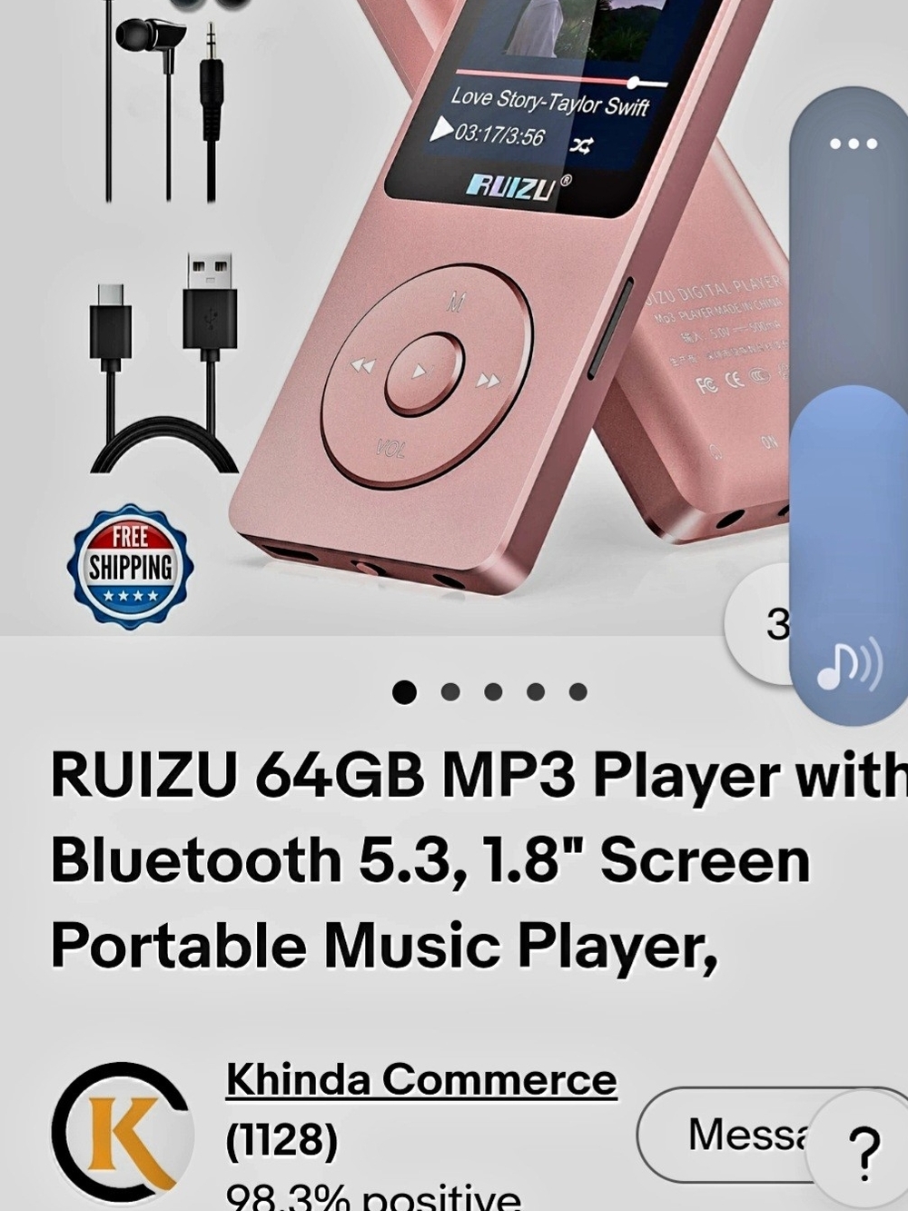 RUIZU From Amazon 64GB Rose Gold MP3 Player with Bluetooth